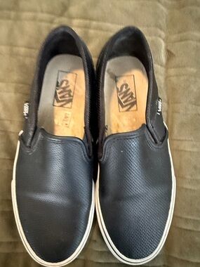 Vans Black Slip-On Perforated Loafers with White Trim